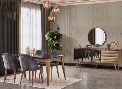 Complete Brown Dining Room Set Dining Table 4x Chairs Sideboard 7 pieces